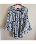 Chaps Womens Blue/White Floral Top L - $465.79 MXN