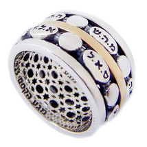 Kabbalah Rotating Ring with 5 of the Names of the God Silver 925 9K Gold Gift - £156.43 GBP
