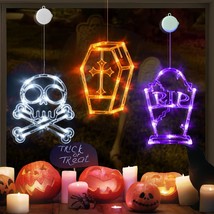 Halloween Lights, 3 Pack Halloween Decorations White Skull, Orange Coffin, Purpl - £27.40 GBP