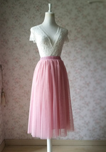 Rose Pink Midi Tulle Skirt Outfit Ladies Custom Plus Size Tulle Skirt image 2