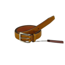 Men VALENTINI Stitched Leather Belt Classic Pin Buckle V711 Tan image 2