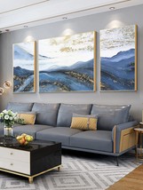 3 Pcs. Of Contemporary Abstract Wall Art For The Office, Blue Mountain Oil - £67.08 GBP