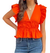 Day + Moon tie detail peplum top in Tangerine - size S - £27.98 GBP