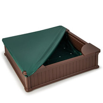 Kids Outdoor Sandbox with Oxford Cover and 4 Corner Seats-Brown - $200.49