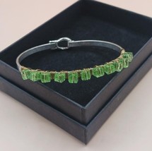 Vintage Silvertone wrapped  Green Bead Bracelet - £15.02 GBP