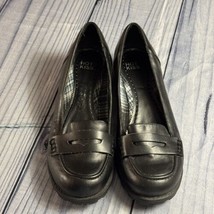 Vintage Hot Kiss Chunky Heel Loafers, Size 8 1/2, Black, Man Made Materials - $29.99