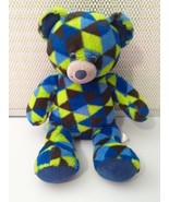 Build A Bear Green Blue Black Checkered GAMER Bear Plush 18&quot; Geometric BAB - $24.72