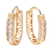 New Fashion Natural Zircon Hoop Earrings Women 585 Rose Gold Hollow Flow... - £6.77 GBP