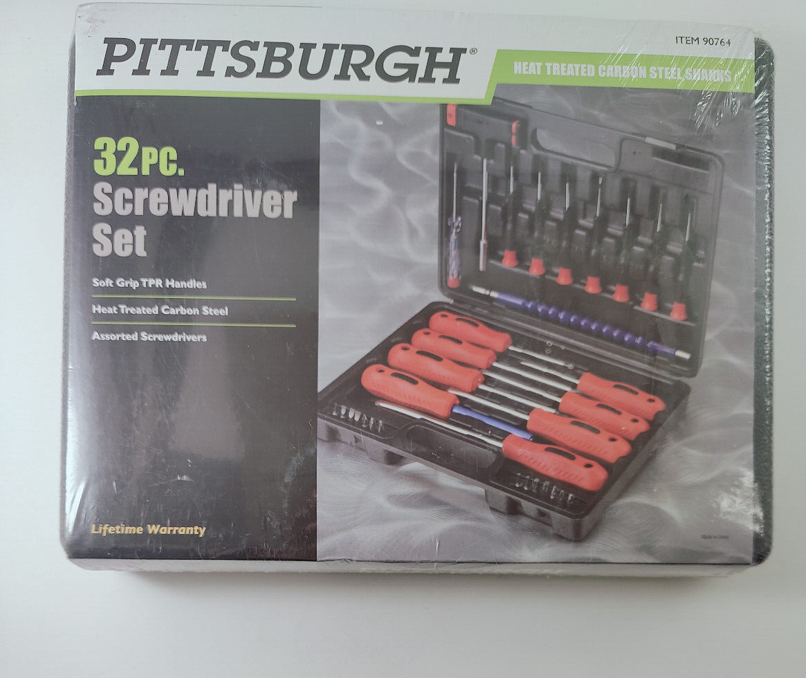 Pittsburgh 32 pc Screwdriver Set w/Plastic Case Soft Grip Handles Carbon Steel - $16.95