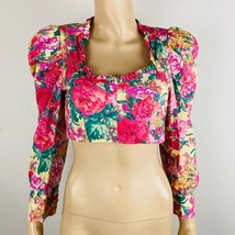 Zara Pretty Lovely Colorful Floral Print Women&#39;s S Puff Sleeve Summer Crop Top - £35.39 GBP