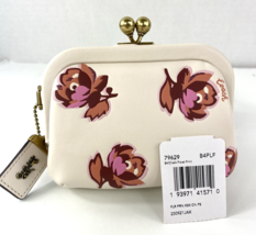 New Coach Coin Purse Kisslock White Glove Leather Pink Floral 79629 W33 - $133.64