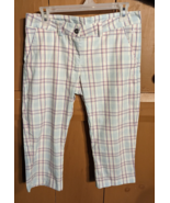 Cross Capri Pants Womens 38 White Blue Plaid 3/4 Chinos Golf Stretch Poc... - £15.19 GBP