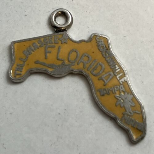 Florida State Sterling Silver &amp; Yellow Enameled 925 Charm - $9.85