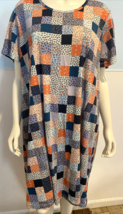 Lands&#39; End Blue and Orange Floral Patchwork Print Sh Slv Scoop Neck Nigh... - $34.19