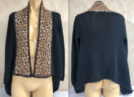 Isabella&#39;s Closet 100% Cotton Animal Print Leopard Trim Open Front Sweater Small - £13.71 GBP