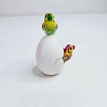 Tonala Pottery Hatched Egg Double Parrots Yellow Orange Hand Painted Signed 214 - £22.15 GBP