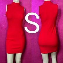 Thick Ribbed Red Mock Neck Bodycon Dress  Size S - £17.91 GBP