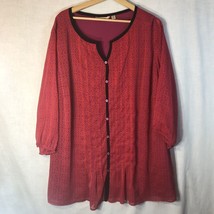 Liz Claiborne Size 28 Red w Purple Geometric Button Up Shirt 3/4 Sleeve - £19.46 GBP