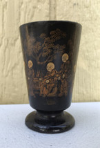 Antique Asian Lacquer Pedestal Cup Hand Painted Figures Boat Trees 3”H (58) - $19.80