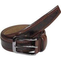 Men Genuine Leather Belt PIERO ROSSI Turkey Crocodile print Stitched 3071 Brown image 3