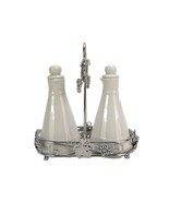 White Porcelain Cruet Set, Wire Rack, Grapes &amp; Leaves Pattern, New in Box - $26.73 CAD