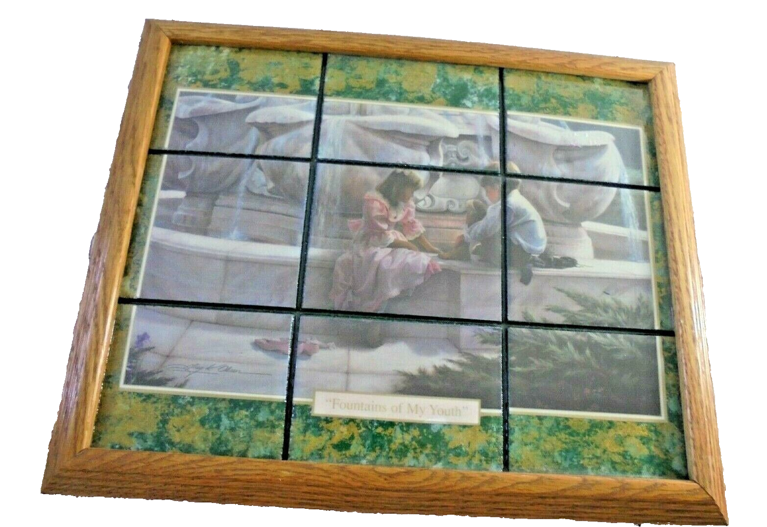 Wall Decor &quot;Fountains Of My Youth&quot; Boy Girl Fountain Framed Tiled Cerami... - $8.08