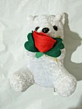 White Valentine&#39;s Day Bear Holding Red Rose Plush 7&quot; by Genich Int&#39;l - £3.10 GBP