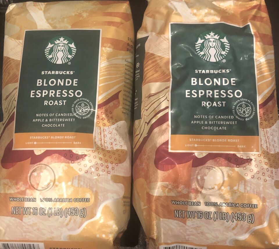 New Starbucks Blonde Espresso Roast Whole Bean 100%  - 2 lbs (2-pack)