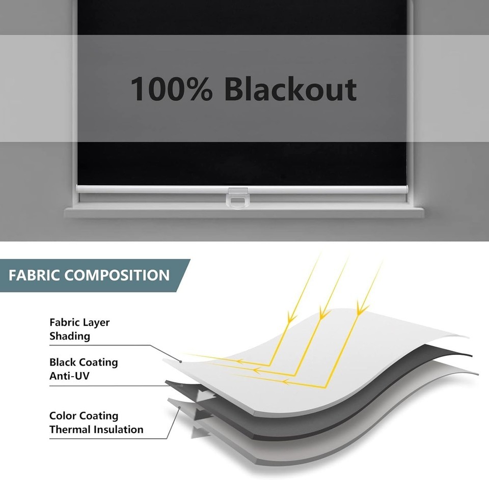 Black 23" W x 72" H Cordless Roller Blinds - Ideal for Home & Office Item image 7