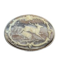 Vintage Genuine Carved Incolay Stone  Deer in Forest Western Belt Buckle... - $45.00