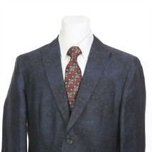 Q by Flynt Blue Geometric Linen Blend Sport Coat Jacket Blazer Mens 42 Long 42L - £44.15 GBP