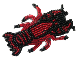 Lobster Pin Red &amp; Black Beaded Sequin Patch Emblem Small 2.75&quot; x 2.25&quot; NEW - £7.83 GBP