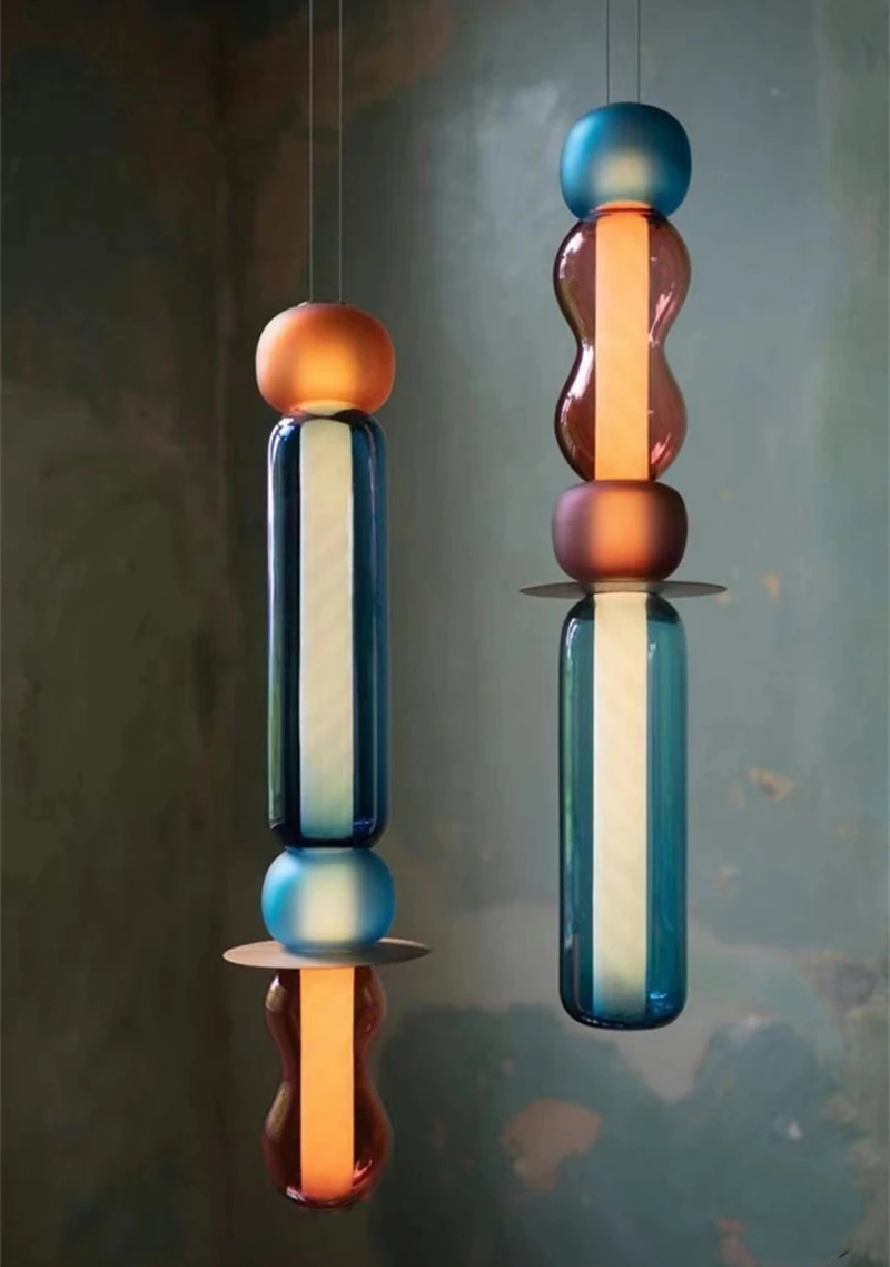 Designer Colored Pendant Lamps LED Stained Glass Pendant Light Bar Shop - $164.82+