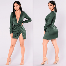 Fashion Nova Sugar Free Dress Hunter Green Satin Mini Dress XL - $404.66 MXN