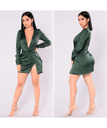 Fashion Nova Sugar Free Dress Hunter Green Satin Mini Dress XL - $398.05 MXN