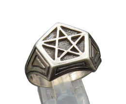 925 Sterling Silver  Vintage Masonic Pentagram Signet Ring Sz 13  RG24916 - $127.75