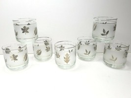 7 Libbey Silver Leaf Frosted 3 1/4&quot; MCM Old Fashioned Rocks Glasses VTG Barware - £29.89 GBP
