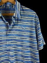 Puma Golf Polo Shirt Size L Mens Cobra Blue Green Stripe Stretch Knit Pr... - $27.80