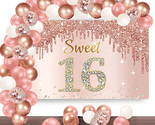 Rose Gold Sweet 16Th Birthday Banner Backdrop with Confetti Balloon Garl... - $28.76