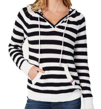 Tommy Hilfiger Womens Cotton Striped Hooded Sweater, Large, Ivory/Sky Captain - £69.21 GBP