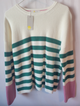 NWT Boden Women’s Size 10 Striped Cotton Sweater Top – Ivory, Green &amp; Pink - $39.99