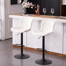 2 Modern Faux Leather Swivel Counter Height Barstools With Back Adjustable Tall - £204.85 GBP