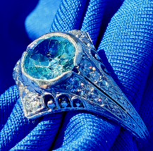 Blue Zircon Diamond Platinum Filigree Deco Engagement Ring Vintage Statement 8.5 - $25,760.50 CAD