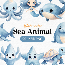 Bundle Watercolor Sea Animals Clipart - £2.39 GBP