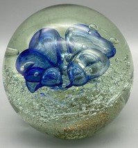 Vintage Giant Orb Glass Paperweight 6&quot; Blue Abstract 9 lb Controlled Bubble READ - £66.20 GBP