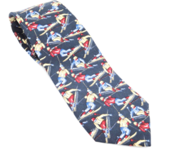 Lands End Mens Neck Tie Downhill Skier Navy Blue Silk Made in USA Excellent - £7.90 GBP