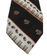 60s 70s Tie Carriage Cravats Textured Brown Orange White Floral Hippie V... - $38.10 CAD