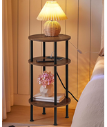 Small Round End Table, Side Table with Charging Station, 3-Tier for Smal... - $65.70