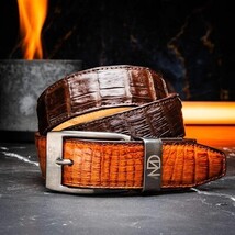 LUCIANO Genuine Caiman Back &Belly Exotic Belt Brown / Cognac image 7