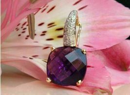 2.90Ct Cushion Cut Amethyst Solitaire Pendant For women&#39;s 14K Yellow Gold Finish - £74.31 GBP